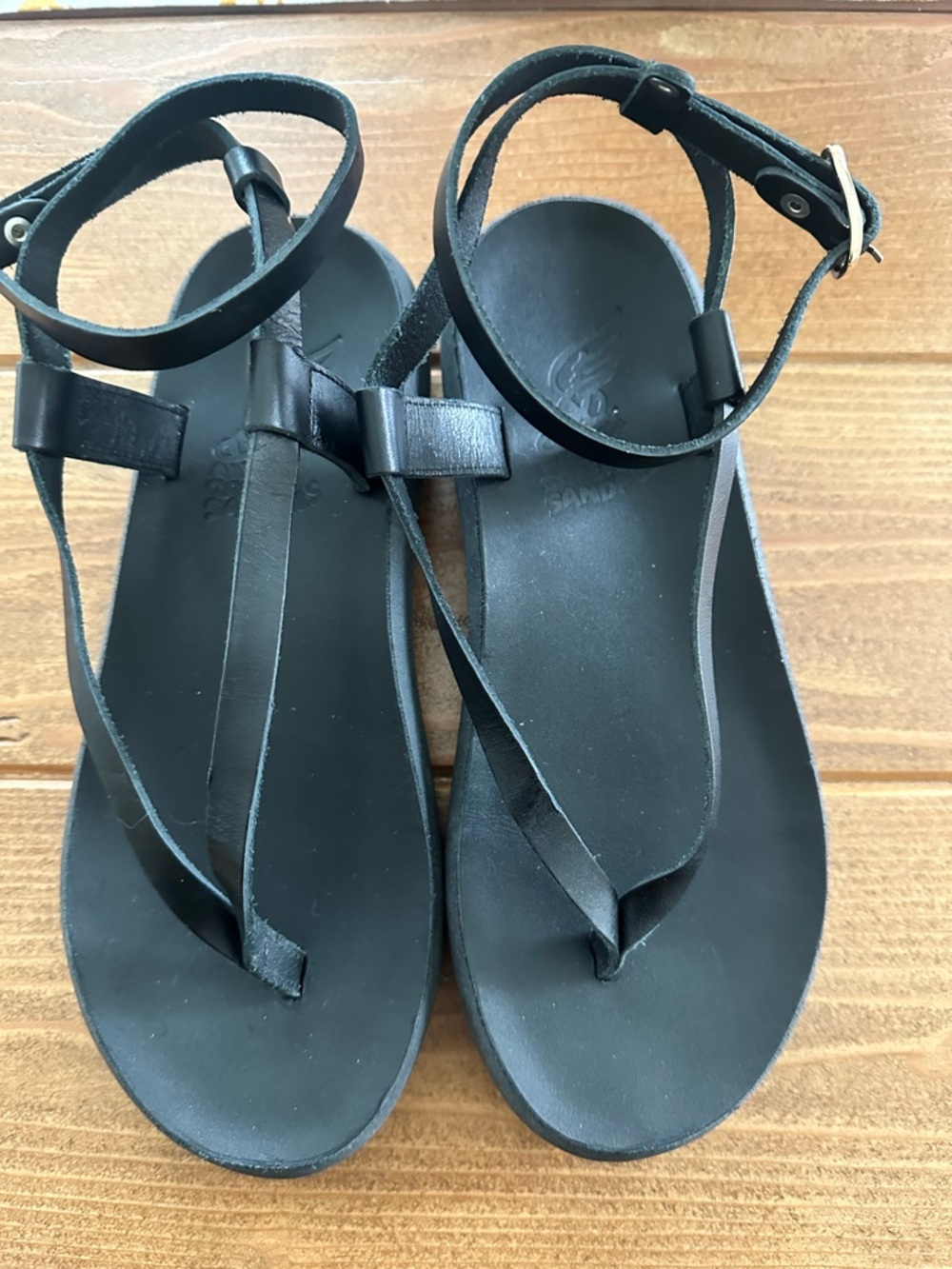 Ancient Greek Sandals Black Leather T-Strap Ankle Sandals